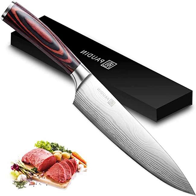 Chef Knife, 8-inch Kitchen Knife. Non-Stick High Carbon Stainless Steel Sharp Knife. Professional Meat Knife with Ergonomic Handle for Family & Restaurant (Black)