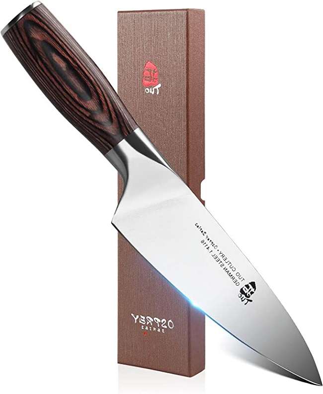 TUO Chef Knife 6 inch - Professional Kitchen Cooking Knife. Japanese Gyuto Knives Vegetable Meat and Fruit. German HC Stainless Steel - Ergonomic Pakkawood Handle - Osprey Series with Gift Box