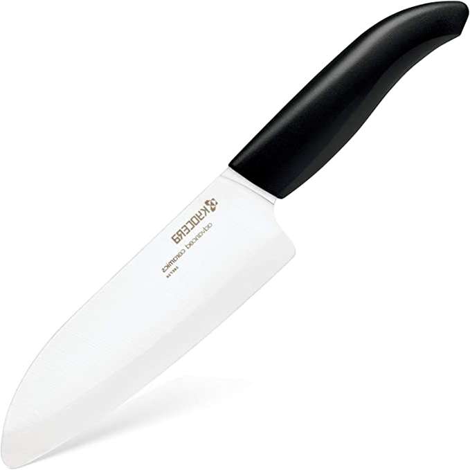 Kyocera Ceramic Revolution Series 5-½-inch Santoku Knife, Black Handle, White Blade