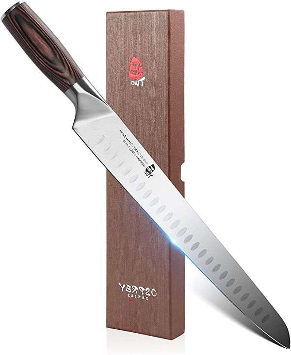 TUO 12-inch Slicing Knife Carving Knife. Kitchen Long Slicer for Meat and Vegetable - German HC Stainless Steel. Ergonomic Pakkawood Handle - Osprey Series with Gift Box