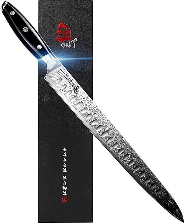 TUO Slicing Knife - brisket Carving Knife Brisket Knife High Carbon Stainless Steel 12-Inch - Meat Knife with G10 Full Tang Handle - Black Hawk-S Knives Including Gift Box