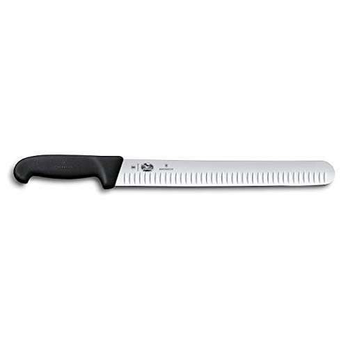 Victorinox-Swiss-Army- 47645 Cutlery Fibrox Pro Slicing Knife, Granton Blade, Black, 12-Inch.