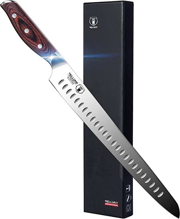 WALLOP Slicing Carving Knife - 12-inch Meat Cutting Knife Brisket Knife. German HC Stainless Steel Long Slicer with Full Tang Pakkawood Handle - for Series with Gift Box