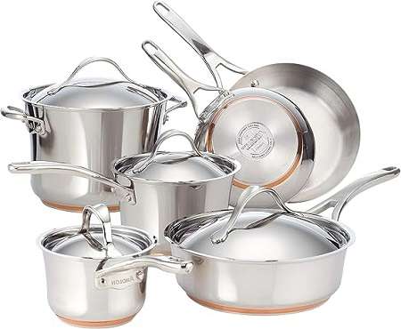 Anolon Nouvelle Stainless Steel Cookware Pots and Pans Set, 10 Piece