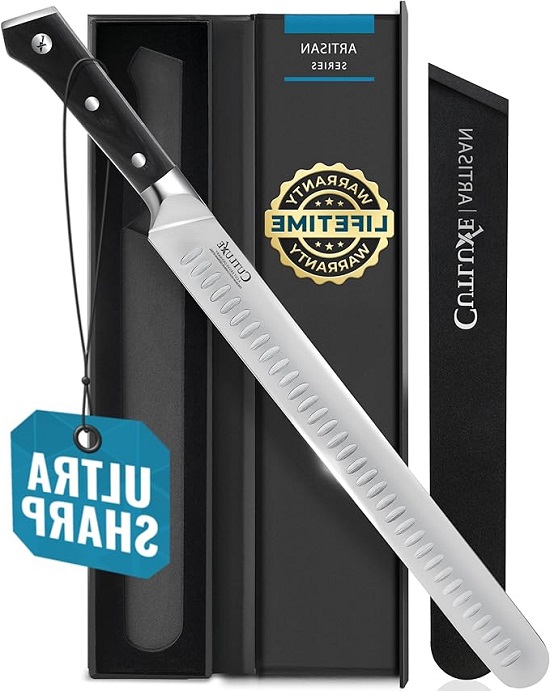 CUTLUXE Slicing Carving Knife – 12" Brisket Knife – Forged High Carbon German Steel – Fully Tang & Razor Sharp – Ergonomic Handle Design – Artisan Series